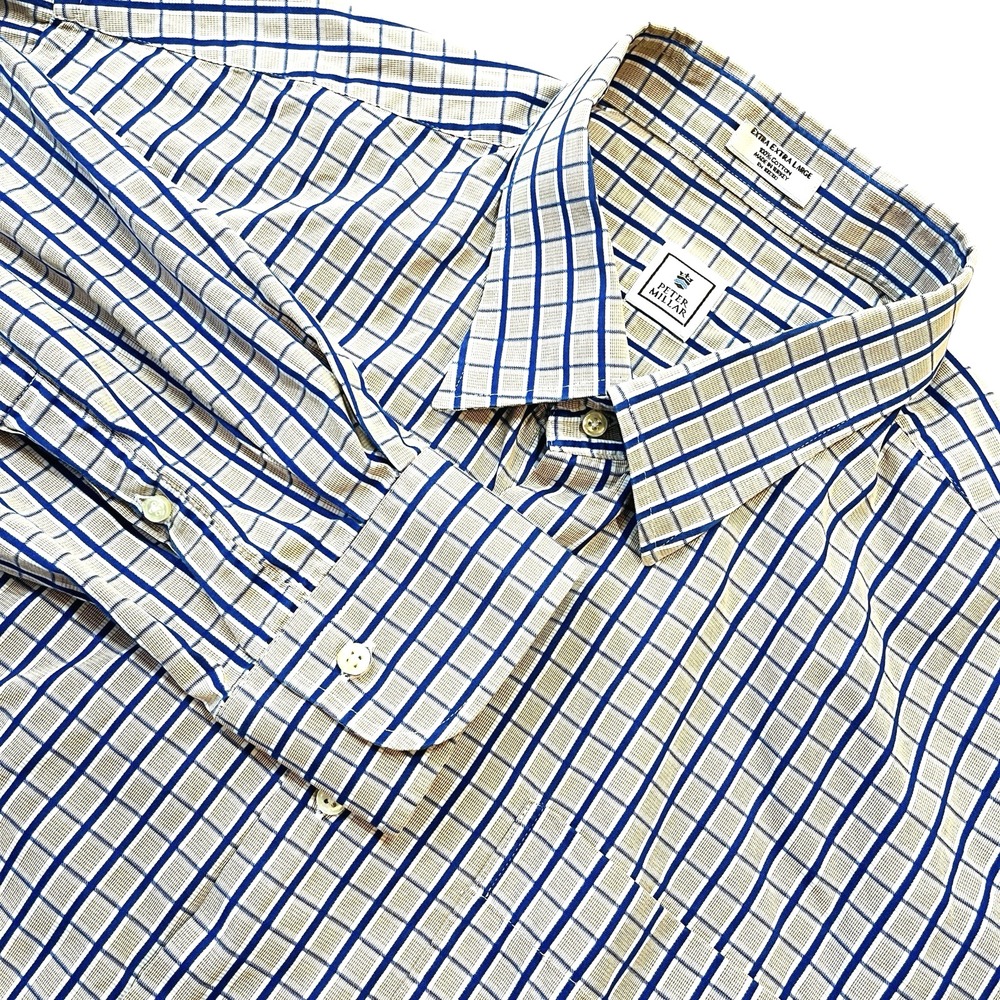 Peter Millar Button Down Shirt‎ Mens 2XL Plaid 100% Cotton Preppy Ivy Classic